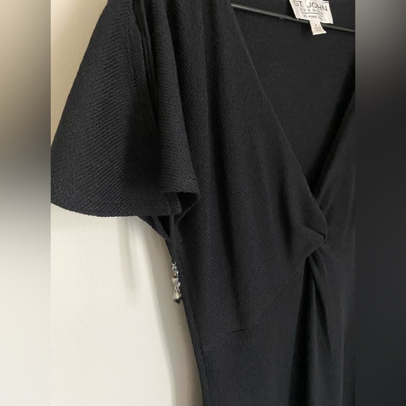 Christmas Holiday St. John Evening Black Cocktail Dress Beaded Sleeve Size 6 - Picture 6 of 10